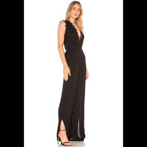 FREE PEOPLE CEM Black Sleeveless Lace Trim Deep V Cinch Waist Wide Leg Jumpsuit